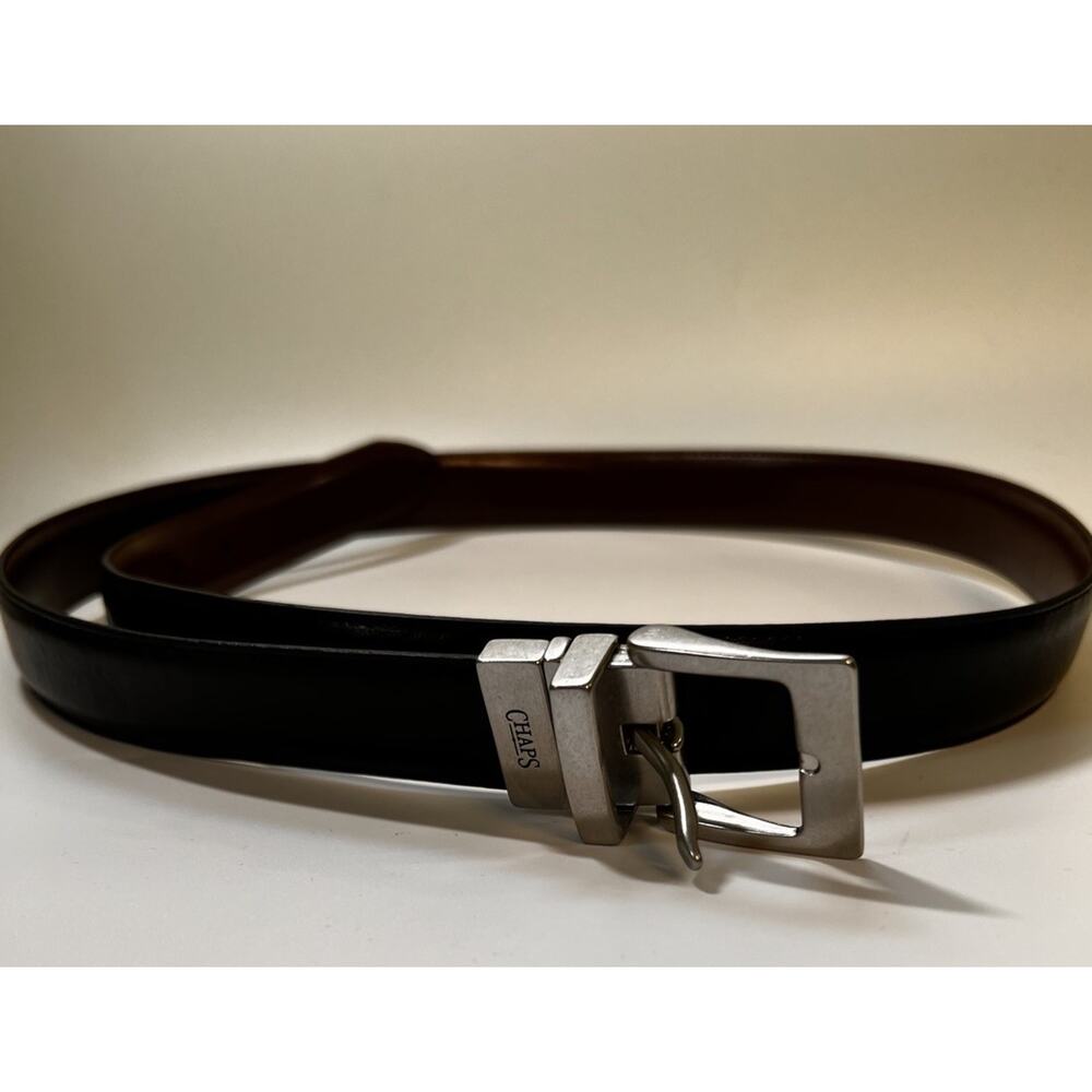 CHAPS Reversible Belt Black & Brown Mens 40-46 Leather Silver tone Buckle Preppy